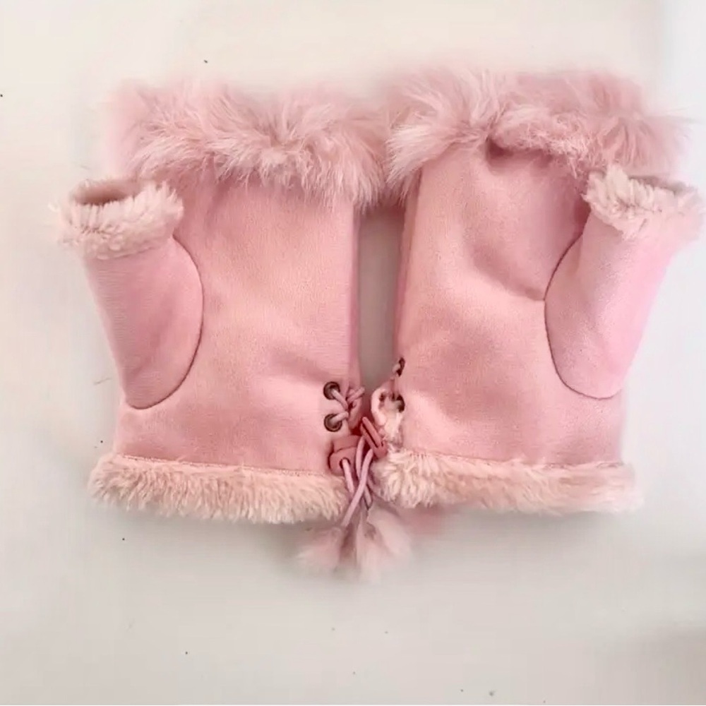 Light Pink Faux Fur Fingerless Gloves Mitts